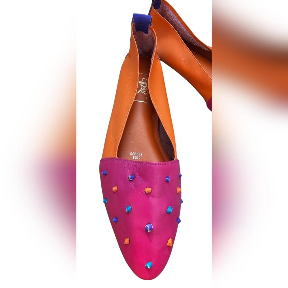 Frisco Bay Vintage Bright Colorful Studded Rock Bubble Gum Flats Genuine Leather - Picture 4 of 8